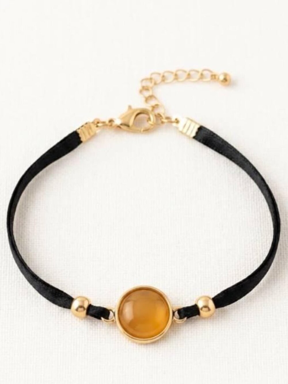Yellow Agate Black Satin Ribbon Bracelet #275